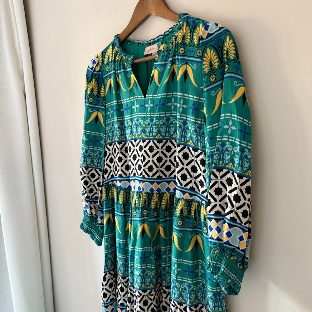 Philosophy Teal and Yellow Geometric Patterned Maxi Dress Size Small NWT - Picture 10 of 11